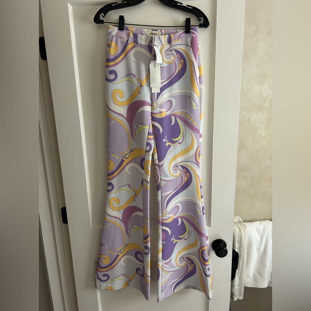 L'AGENCE Purple and Yellow Retro Flare Pants brand new